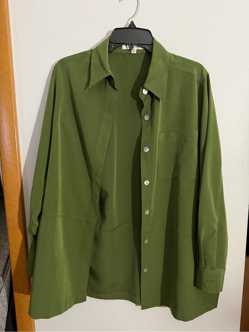 TravelSmith Olive Green Relaxed Button-Up Shirt Jacket